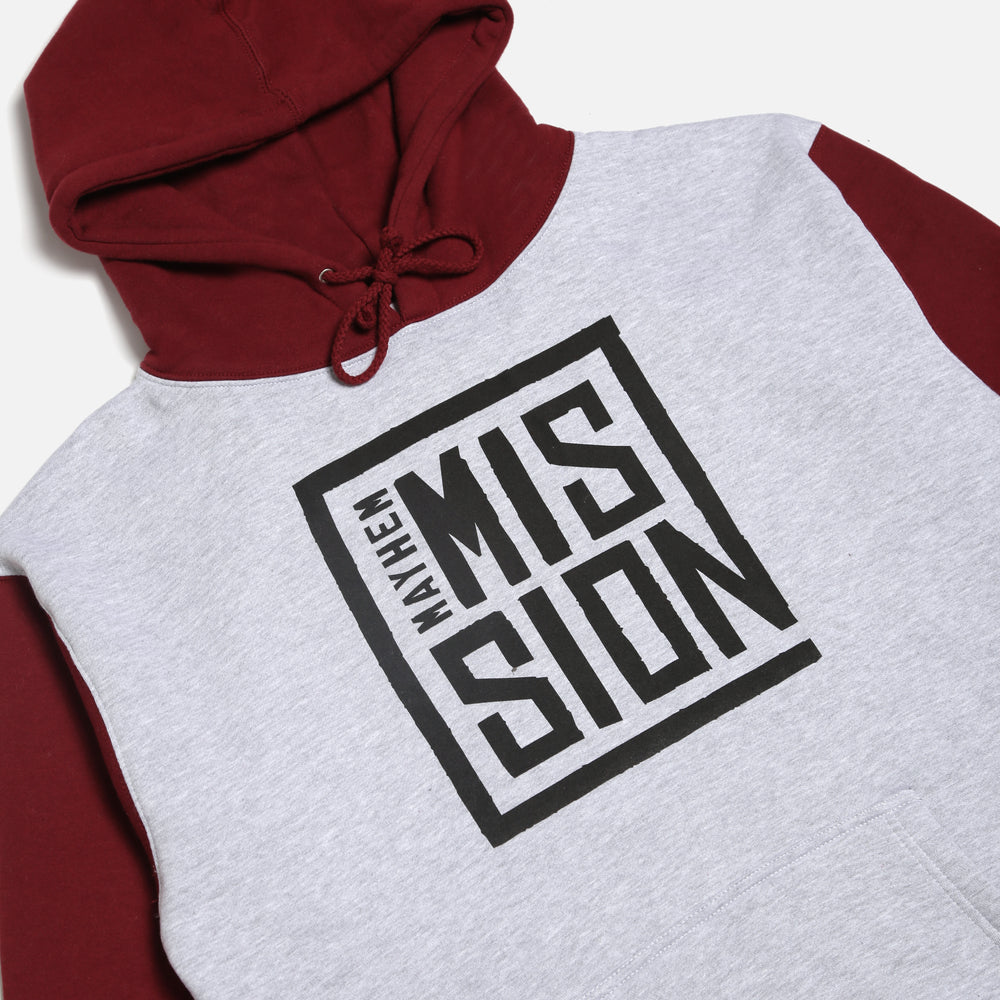 
                  
                    Mayhem Mission Hoodie: Grey + Maroon
                  
                