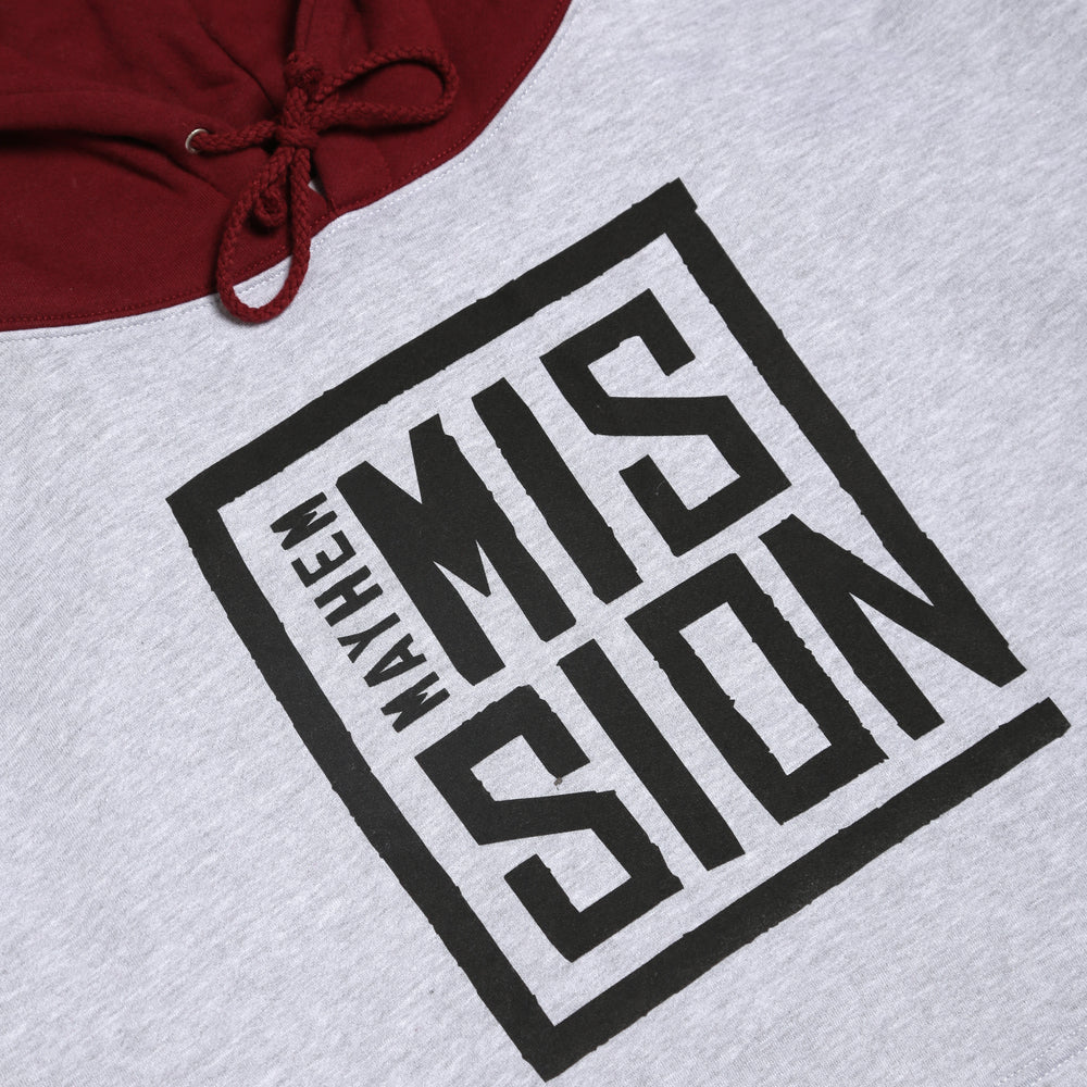 
                  
                    Mayhem Mission Hoodie: Grey + Maroon
                  
                